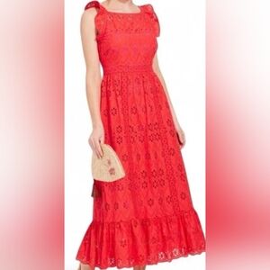 Vineyard Vines Candy Red Eyelet Lace, Fit & Flare Maxi Dress, Fully Lined, Sz: 2